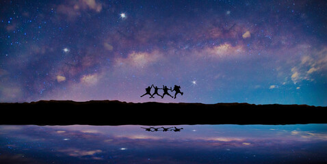 Wall Mural - panorama blue night sky milky way and star on dark background.universe filled with stars, nebula and