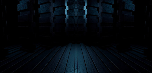 Wall Mural - outerspace empty tunnel hallway gate night black abstract background for showroom studio montage 3d 