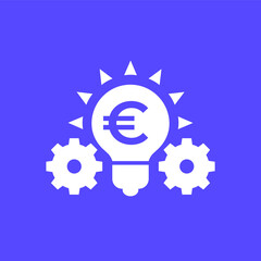 Canvas Print - Idea icon with light bulb, gears and euro