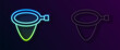 © Iryna - Glowing neon line Fishing net icon isolated on black background. Fishing tackle. Vector