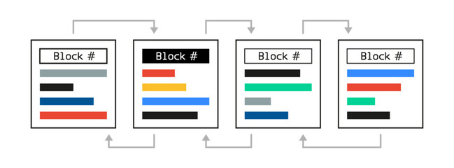 Leinwandbilder - Blockchain decentralized network connect system document template design vector. Crypto currency digital smart contract protocol contain cryptography hash, transaction data.
