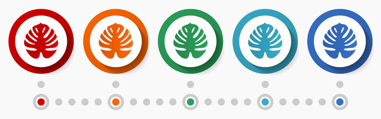 Leinwandbilder - Tropical plan concept vector icon set, infographic template, flat design circle colorful web buttons in 5 color options