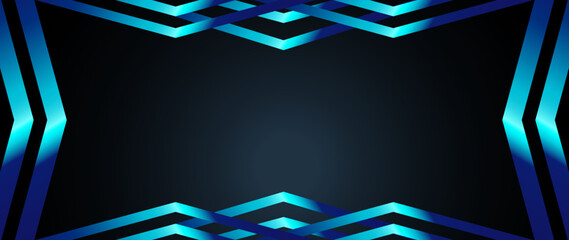 Aufkleber - Abstract overlap layers background with blue light line decoration. Premium vector template design with blank black and blue geometric triangle frame for gift certificate, invite card, banner.