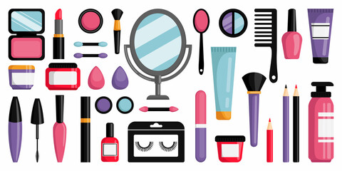 make up element. beauty cosmetic design product for lip, face and nail. vector glamour female style 