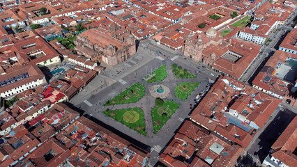 Aerial photography of the city. Plaza de armas de cusco. drone photography