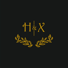 HX initial monogram wedding with creative leaf line