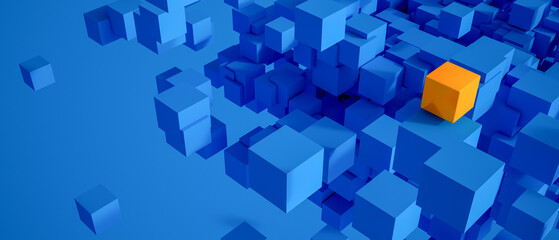 Abstract background with blue cubes and a yellow one