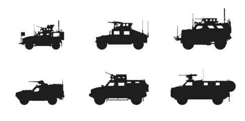 Wall Mural - armored assault vehicle icon set. weapon and army symbols. vector image for military web design