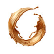© NeoLeo - 3d render, round shape liquid caramel splash, toffee or nougat cooking ingredient, splashing maple syrup. Clip art isolated on white background.