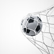 Realistic soccer ball in net isolated on white background. Vector illustration