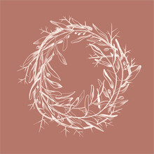 Round Decorative Wreath Made Of Twigs And Twigs. Laurel Wreath. Vector Illustration. Manual Graphics.
