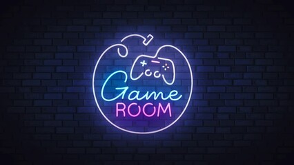 Canvas Print - Game neon sign, bright signboard, light banner. Game Room logo neon, emblem