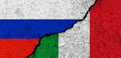 Wall Mural - Russia and Italy flags background. Diplomacy and political, conflict and competition, partnership and cooperation concept photo