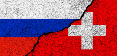 Wall Mural - Russia and Switzerland flags background. Diplomacy and political, conflict and competition, partnership and cooperation concept photo