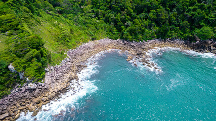 Aerial view of Enseada beach in Guarujá, Brazil.