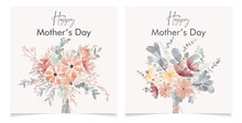 Set Of Flower Vector Happy Mother’s Day  Greeting Cards. Spring Floral Patterns For Post, Card Template Design. Cute Hand Drawn Bouquet Decoration. Bloom Watercolor Illustration