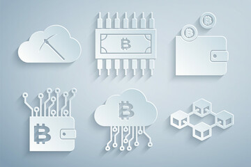 Canvas Print - Set Cryptocurrency cloud mining, wallet, , Blockchain technology, bitcoin with circuit and icon. Vector