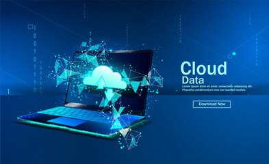 Wall Mural - the concept of cloud computing. secure data exchange on a laptop. illustration of cloud technologies