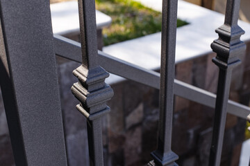 Close up Modern metal railings and handrails in the loft style. The metal is treated with a primer and anti-corrosion paint. Interior design in industrial style.