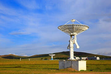 Wall Mural - radio telescope observatory and the blue sky white clouds