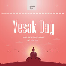 Happy Vesak Day Elegant Design With Illustration Of A Buddha Statue On A Lotus Flower