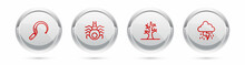 Set Line Sickle, Spider, Bare Tree And Storm. Silver Circle Button. Vector