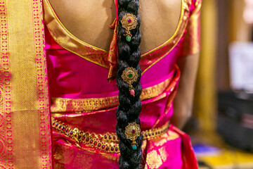 South Indian Tamil bride's wedding traditional braid plait