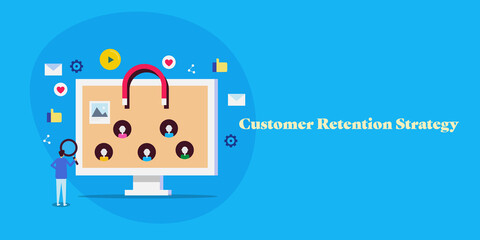 Wall Mural - customer retention strategy, business magnet attracts people, inbound marketing conceptual web banne
