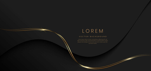 Wall Mural - abstract 3d black background with gold lines curved wavy sparkle with copy space for text. luxury st