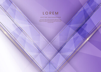 Abstract luxury white and soft purple elegant geometric diagonal overlay layer background with golden lines.