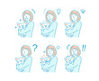 © barks - Illustration of a woman holding a dog | Emotional expression variation set