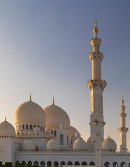 ABU DHABI, UAE - April 18, 2022: Sheikh Zayed Grand Mosque at dusk