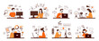 A set of concepts for freelancers and people working remotely.Vector concepts of different remote professions.