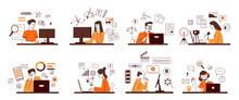 A Set Of Concepts For Freelancers And People Working Remotely.Vector Concepts Of Different Remote Professions.