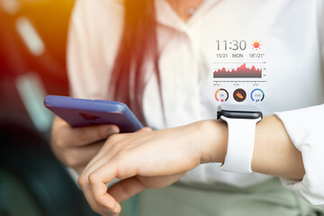 smartwatch with health data tracking using smartphone for modern digital lifestyle concept