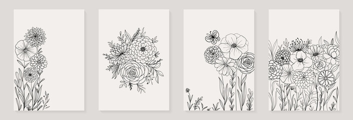 Creative minimalist hand painted Abstract art background with Hand Drawn doodle Scribble floral plants. Design for wall decoration, postcard, poster or brochure