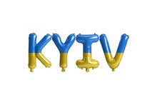 3d Illustration Of Kyiv Capital Balloons With Ukraine Flags Color Isolated On White
