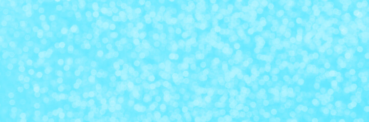 Wall Mural - Bright blue sparkling glitter bokeh background, banner texture. Abstract defocused lights header. Wide screen wallpaper. Panoramic web banner with copy space for design