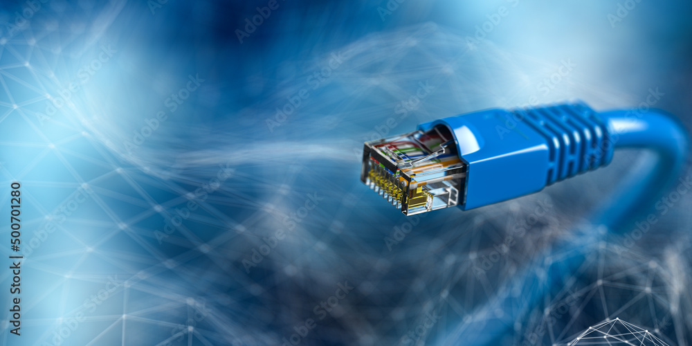 Internet LAN network connection ethernet cable. Internet cord RJ45 on ...