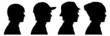 © dariodraws - Profile silhouettes of teenage boy wearing three different types of hat.