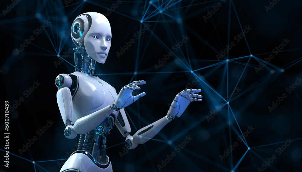 Cyborg Robot 3d render plexus background robotic process automation AI ...