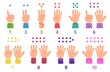 © ksania - Cartoon kids hands count with fingers from one to ten. Counting gestures, children hand with sleeves. Numbers studying, learning basic math vector set