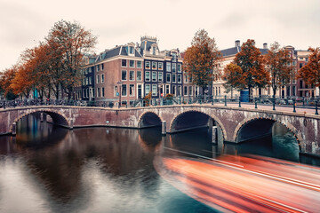 Canvas Print - Amsterdam city in the evening, Netherlands