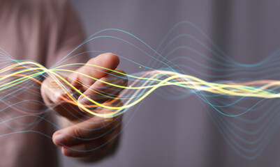 Wall Mural - digital cyberspace with particles and digital data network connections concept
