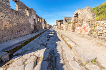 Wall Mural - A 2,000-year-old cobbled street in the city of Pompeii, Italy