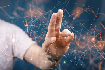 Businessman using data network with his fingers