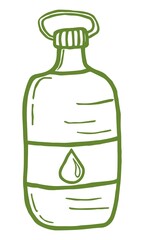Wall Mural - Hand-drawn vector sketch of flask with water. Green monochrome outline doodle icon isolated on transparent background