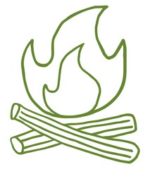 Wall Mural - Hand-drawn vector sketch of campfire. Green monochrome outline doodle icon isolated on transparent background