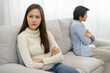 © KMPZZZ - Breakup and depressed, asian young quarrel  couple love fight relationship in trouble. Different people are emotion angry. Argue wife has expression, upset with husband. Problem of family people.