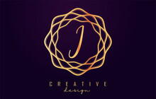Golden I Luxury Logo. Vector Letter With Wavy Monogram Design.